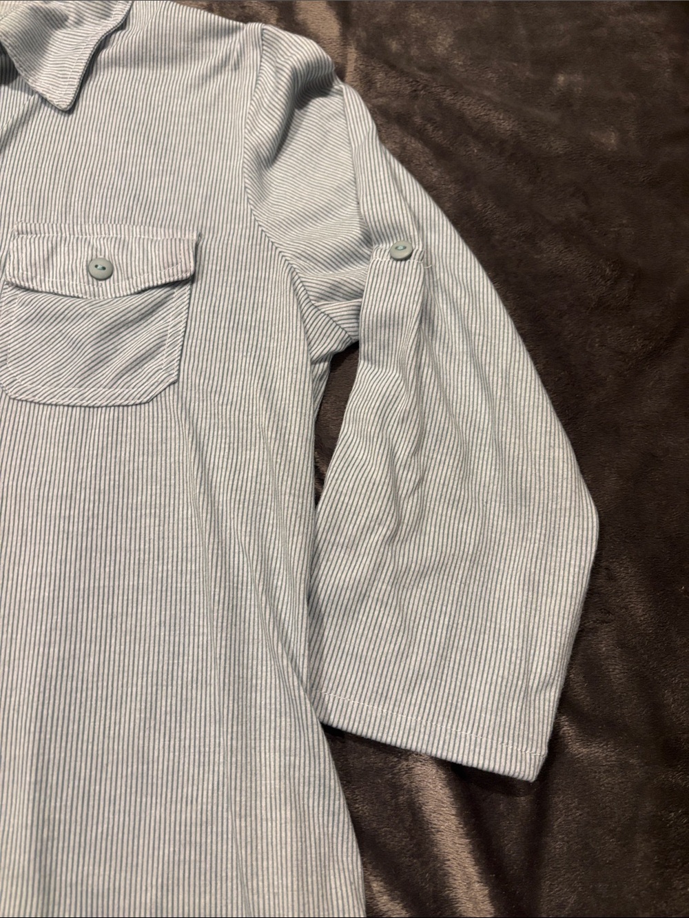 Light Blue Pinstripe Button-Up Shirt - Picture 4 of 6